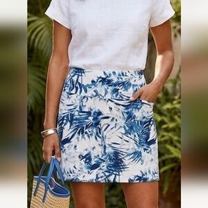 Navy and White Leaf Print A-Line Skirt